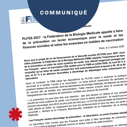 PLFSS 2027 : la FBM appelle à faire de la prévention une priorité de santé publique et salue les avancées en matière de vaccination